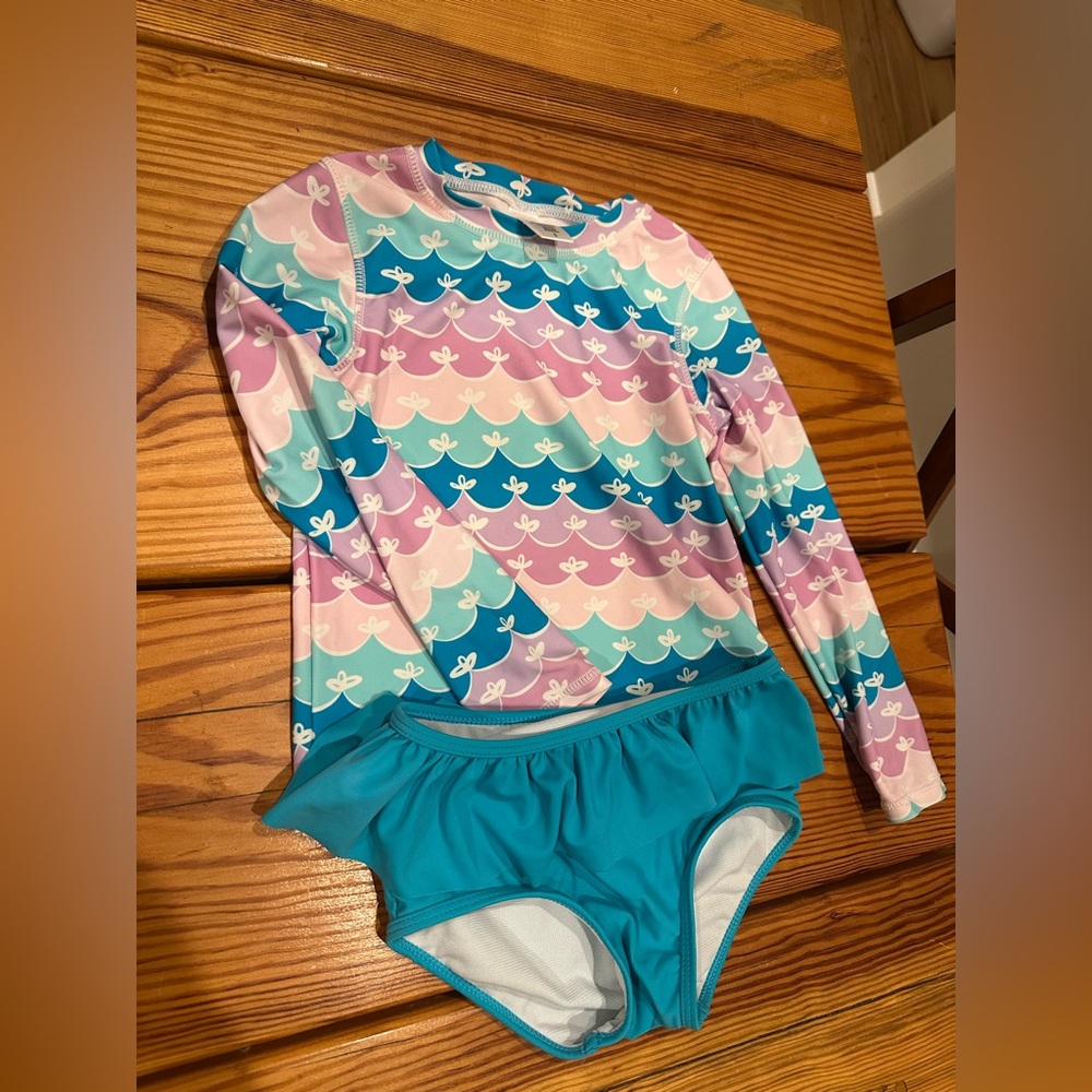 Ruffle Butts Blue and Pink Rashguard Swim Set
